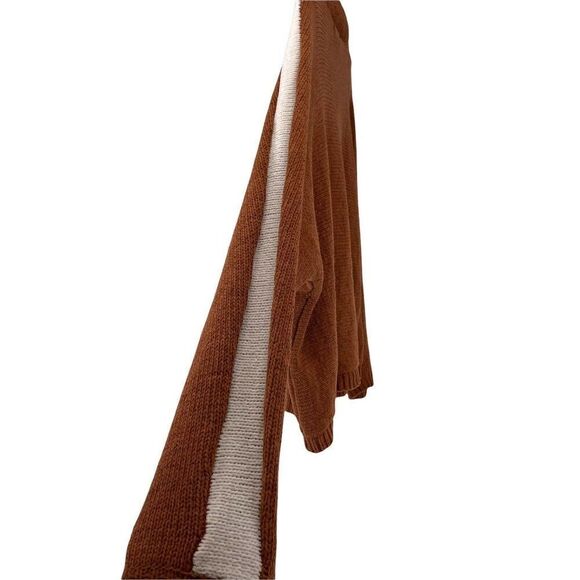 Elan Sweater Brown Chenille Knit White Arm Stripe Dolman Relaxed Fit Size Large - Picture 3 of 7